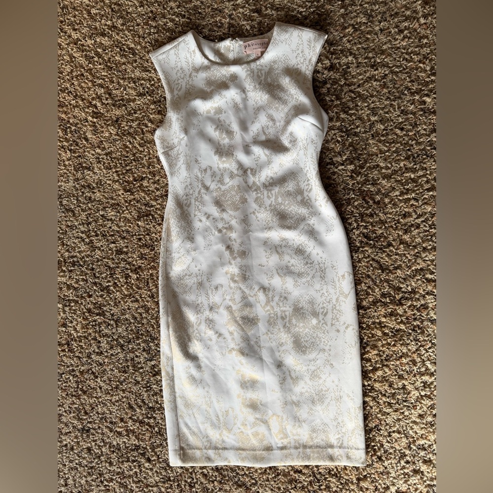 Philosophy white and gold snake skin print dress size small